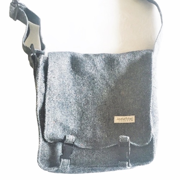 New! Jonathan Richard Ireland neutral grey & black tweed messenger bag - Picture 1 of 13
